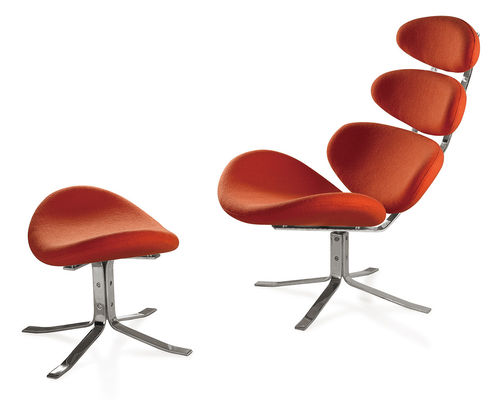 White Full Leather Corona Contemporary Lounge Chairs And Ottoman For Young People