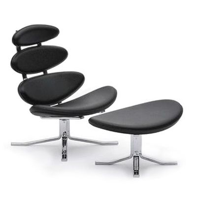 White Full Leather Corona Contemporary Lounge Chairs And Ottoman For Young People