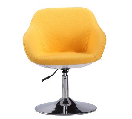 Yellow And White Fabric Swivel Tub Chair With Metal Chrome Base For Home