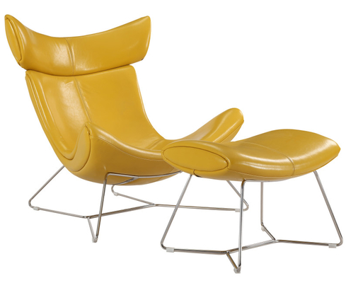 Struttura di cuoio reale dell'interno gialla luminosa dell'acciaio inossidabile della sedia di chaise longue